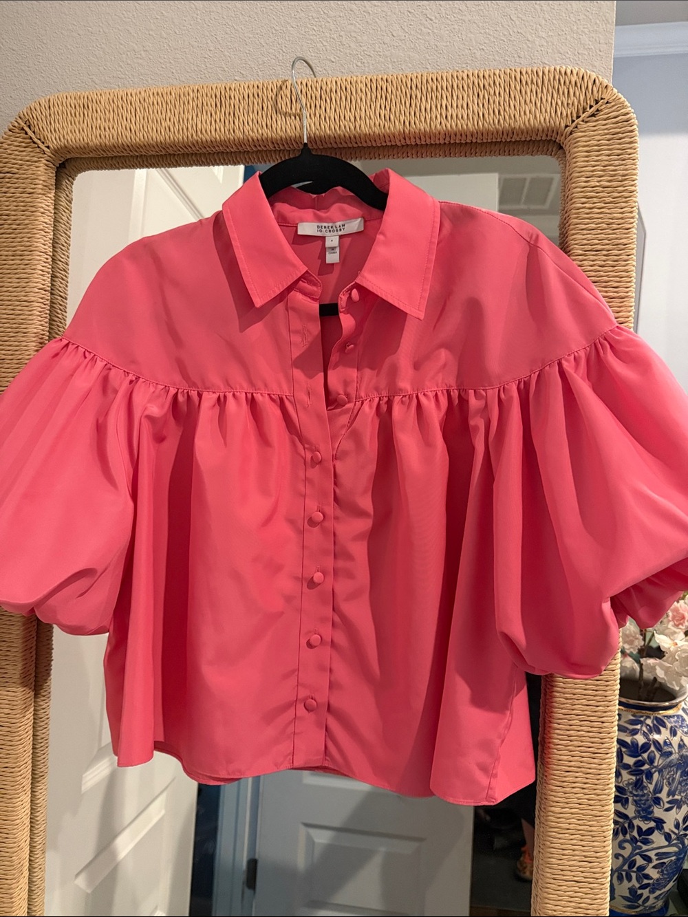 Derek Lam 10 Crosby Pink Puff-Sleeve Button-Front Shirt